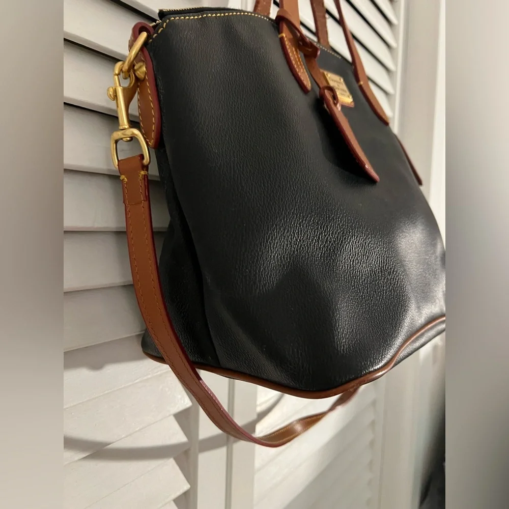 Dooney & Bourke Pebble Grain Large Zip Dome Satchel Black British Tan